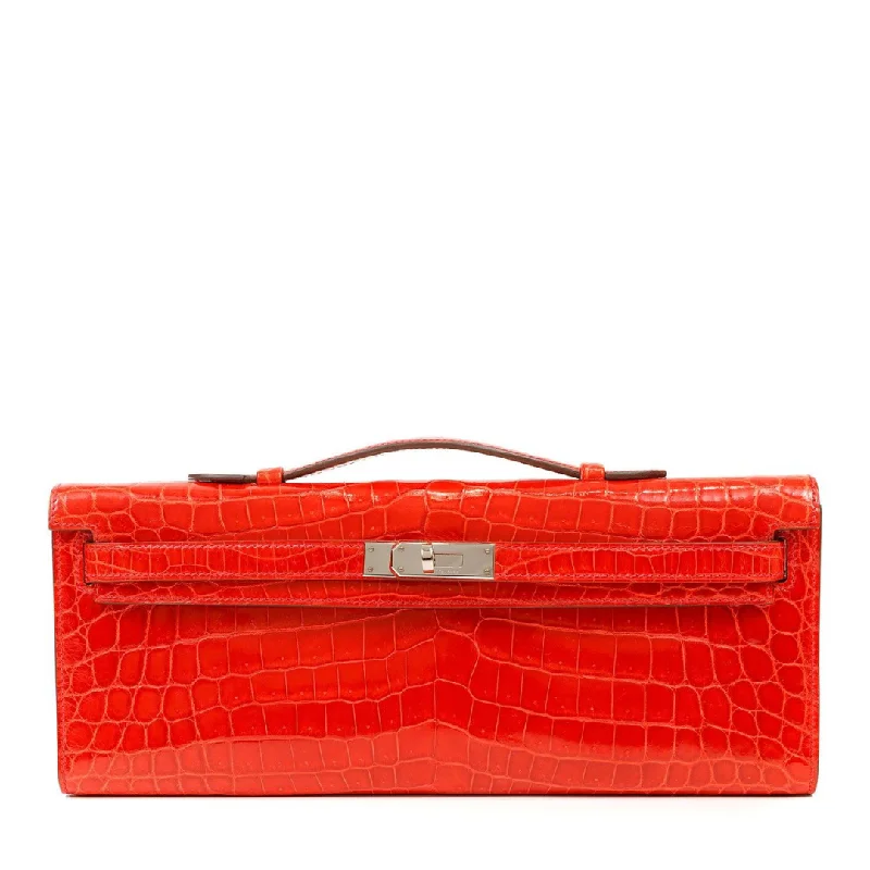 Hermes designer bags with sophisticated style -Hermès Vivid Red Niloticus Crocodile Kelly Cut Clutch with Rose Gold Hardware