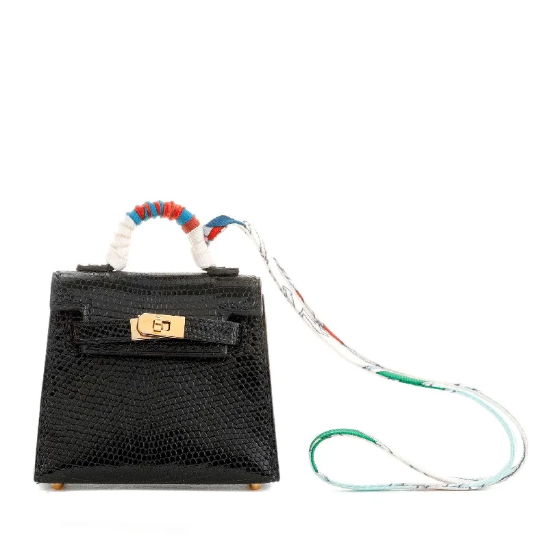 Hermes handbags for iconic fashion -Hermes Mini Lizard Kelly Purse Charm w/ Gold Hardware w/ Twilly