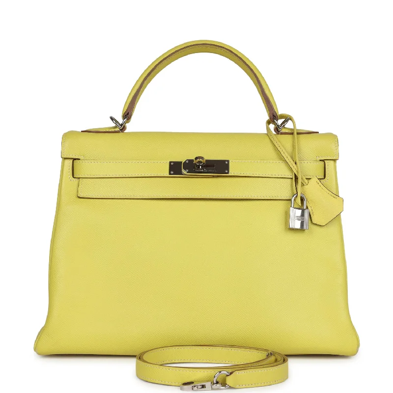 Hermes designer bags with premium finishes -Pre-owned Hermes Kelly Retourne 32 Lime Candy Epsom Palladium Hardware