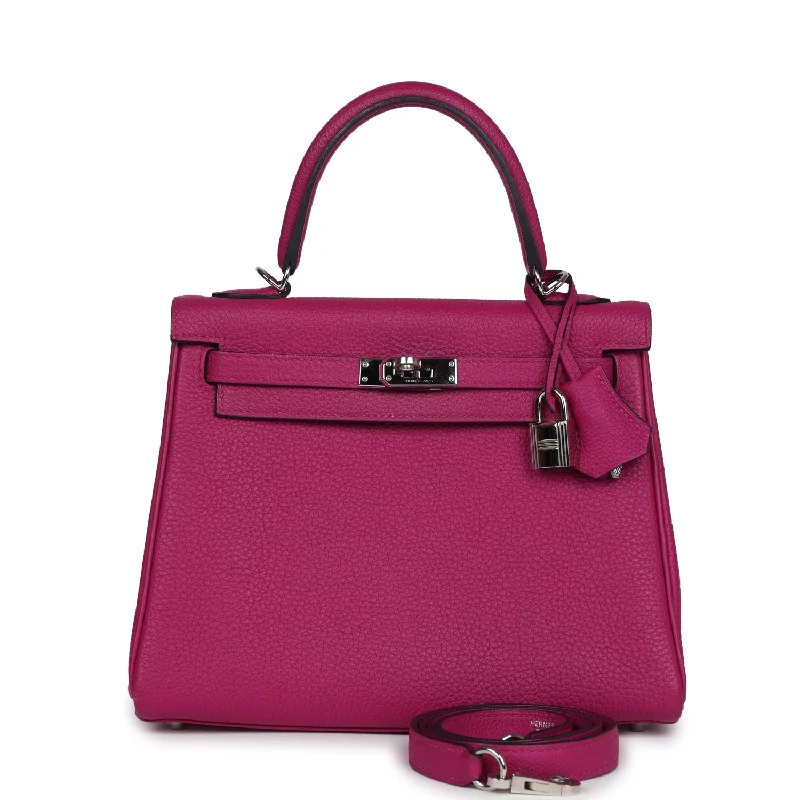 Hermes luxury bags with unique colors -Pre-owned Hermes Kelly Retourne 25 Rose Pourpre Togo Palladium Hardware