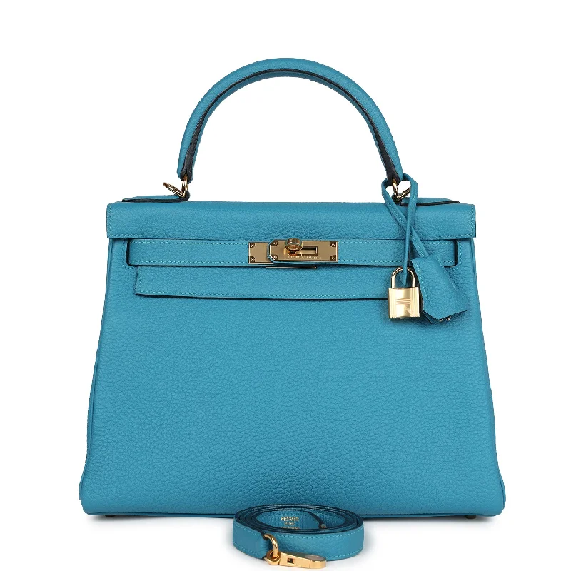 Hermes leather bags for business styling -Pre-owned Hermes Kelly Retourne 28 Turquoise Togo Gold Hardware