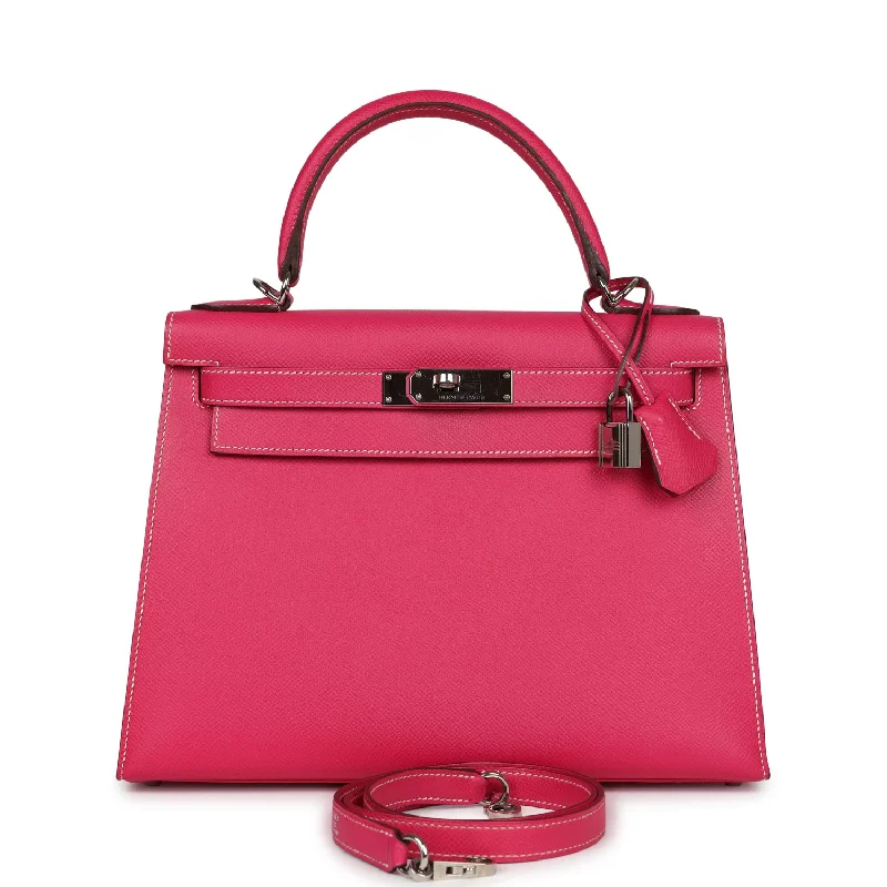 Hermes handbags with modern charm -Pre-owned Hermes Kelly Sellier 28 Rose Tyrien Epsom Palladium Hardware