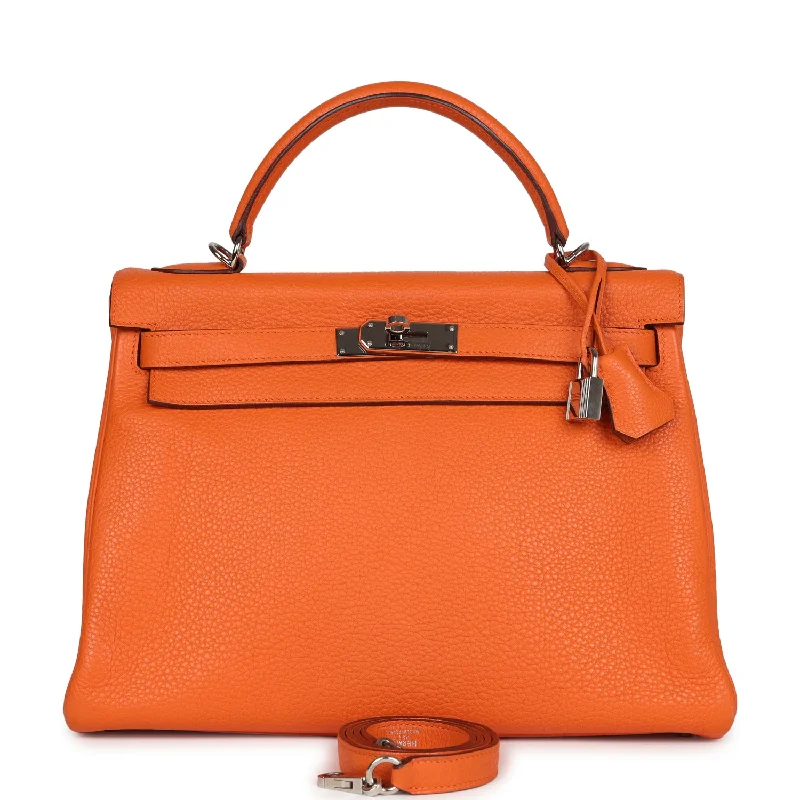 Hermes luxury bags for fashion elites -Pre-owned Hermes Kelly Retourne 32 Orange Togo Palladium Hardware