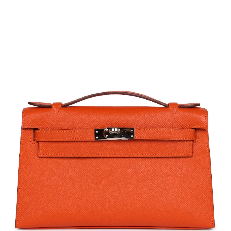 Hermes handbags with creative detailing -Pre-owned Hermes Kelly Pochette Feu Epsom Palladium Hardware