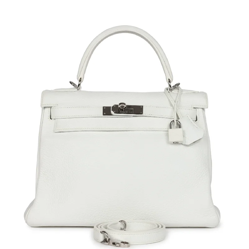 Hermes bags for timeless designs -Vintage Hermes Kelly Retourne 28 White Clemence Palladium Hardware