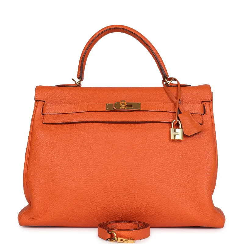 Hermes bags with exotic skin designs -Pre-owned Hermes Kelly Retourne 35 Orange Togo Gold Hardware