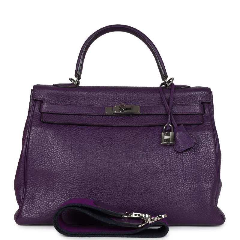 Hermes handbags with elegant finishes -Pre-owned Hermes Kelly Retourne 35 Ultraviolet Clemence Palladium Hardware