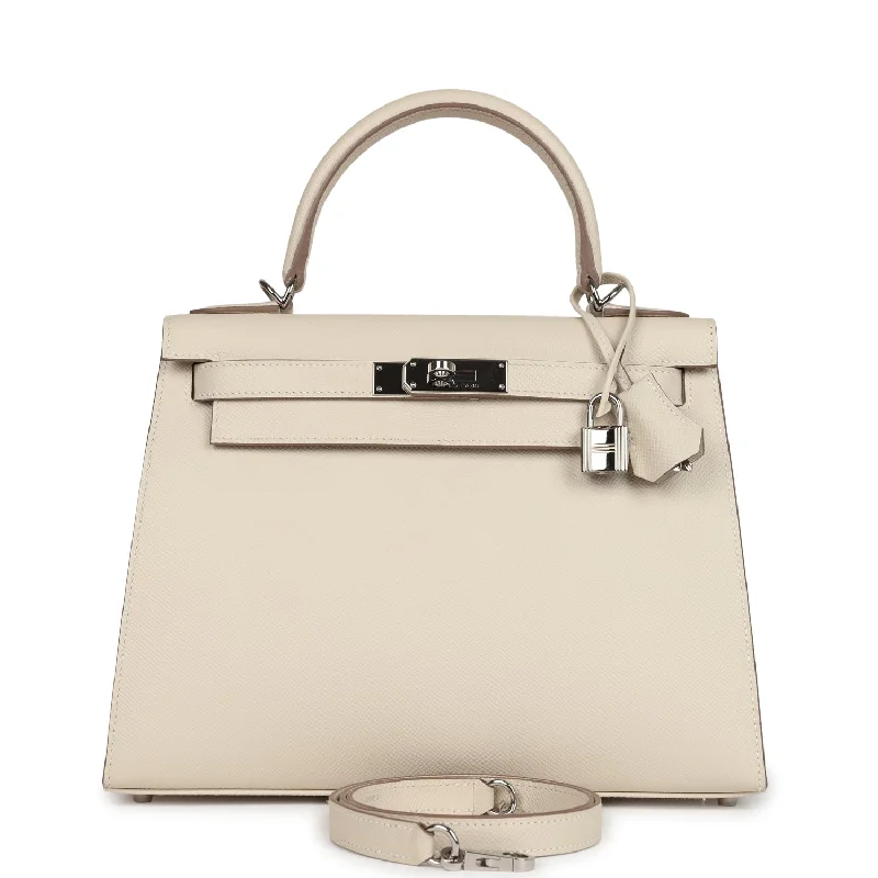 Hermes handbags with elegant finishes -Pre-owned Hermes Kelly Sellier 28 Craie Epsom Palladium Hardware