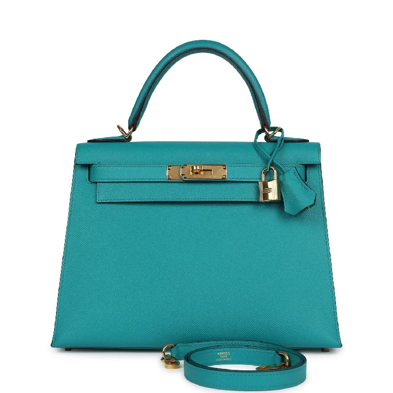 Hermes bags for the ultimate luxury -Pre-owned Hermes Kelly Sellier 28 Vert Verone Epsom Gold Hardware