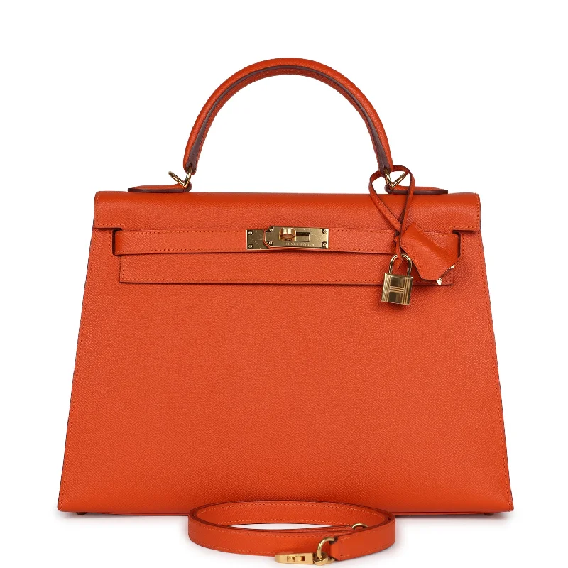 Hermes luxury bags for special occasions -Pre-owned Hermes Kelly Sellier 32 Feu Epsom Gold Hardware