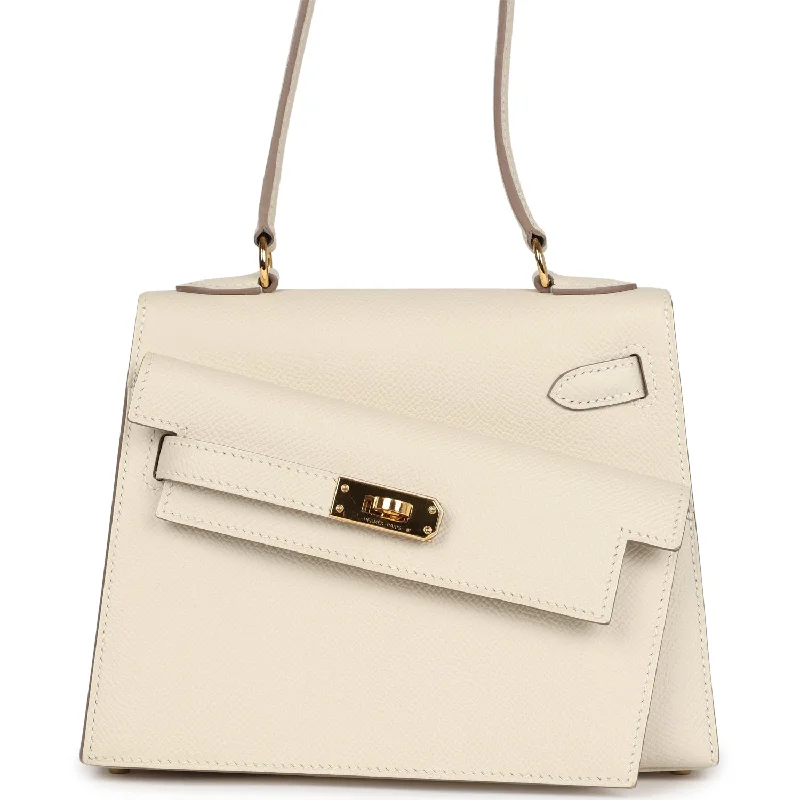 Buy Hermes leather handbags online -Pre-owned Hermes Kelly Sellier en Desordre 20 Craie Epsom Gold Hardware