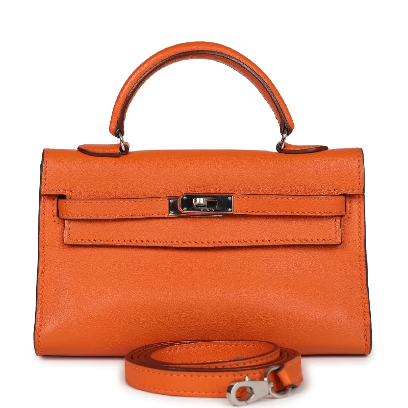 Hermes handbags for office wear -Pre-owned Hermes Micro Kelly 15 Orange Swift Palladium Hardware