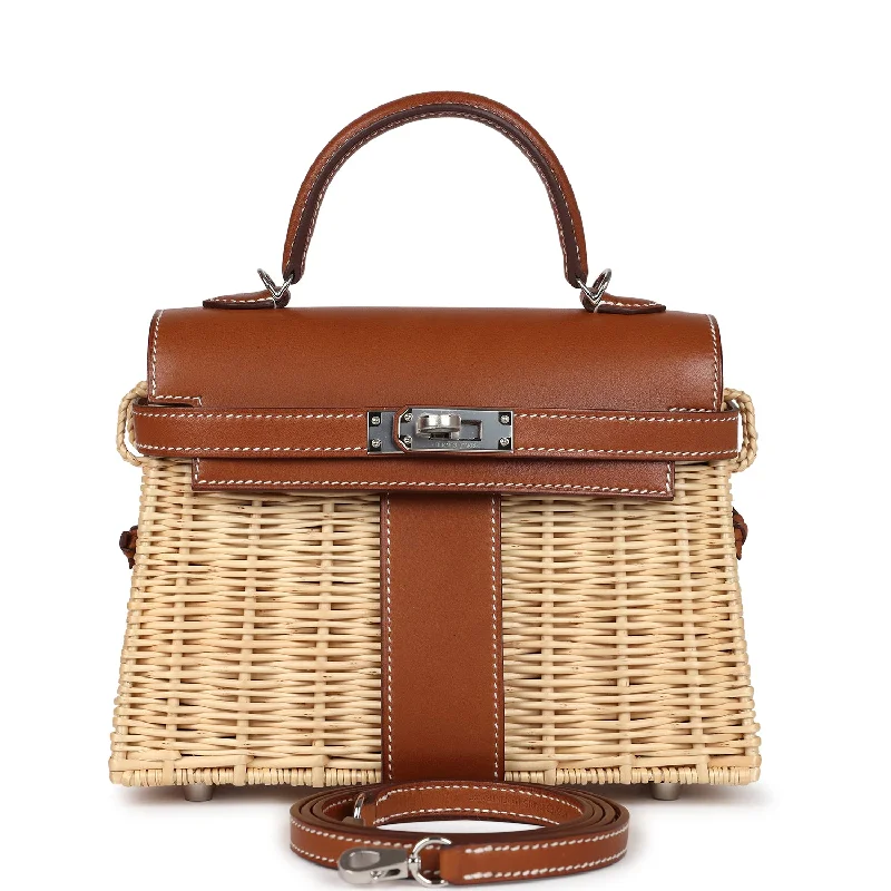 Hermes bags for timeless beauty -Pre-owned Hermes Mini Picnic Kelly 20 Fauve Barenia Palladium Hardware