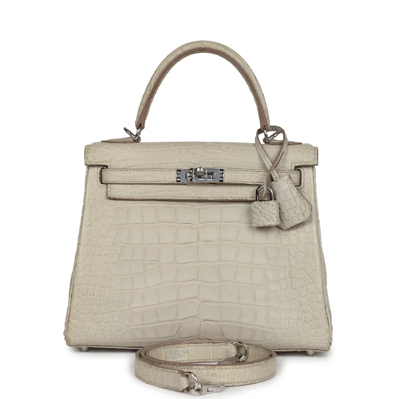 Hermes leather bags for business styling -Pre-owned Hermes Kelly Retourne 25 Beton Matte Alligator Palladium Hardware