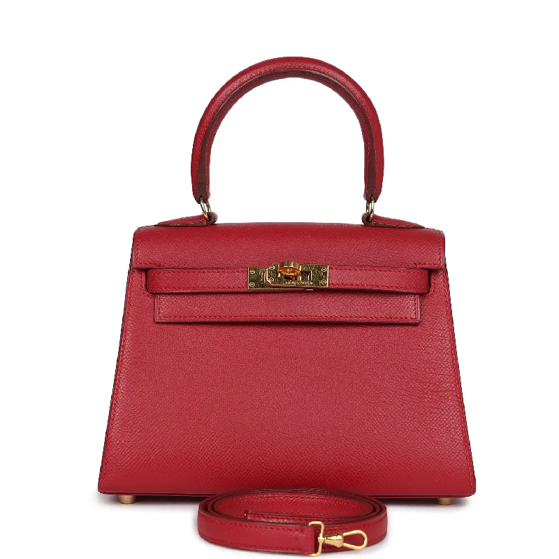 Hermes bags with fine craftsmanship -Vintage Hermes Kelly Sellier 20 Rouge Vif Courchevel Gold Hardware