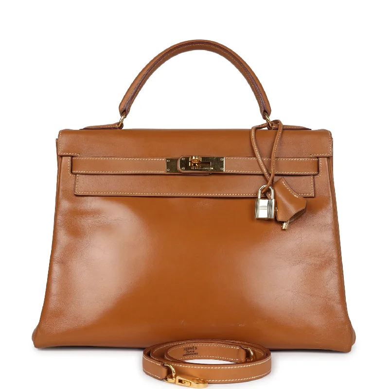 Hermes bags with artistic finishes -Vintage Hermes Kelly Retourne 32 Naturel Sable Chamonix Gold Hardware