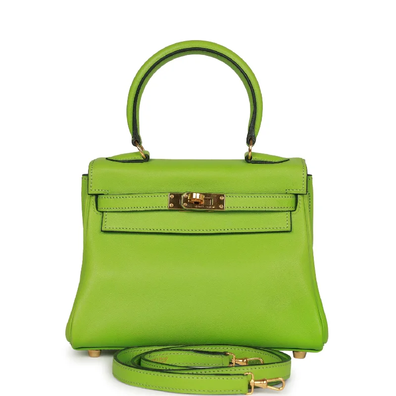 Hermes handbags with sleek and smooth leather -Vintage Hermes Kelly Retourne 20 Vert Cru Gulliver Gold Hardware