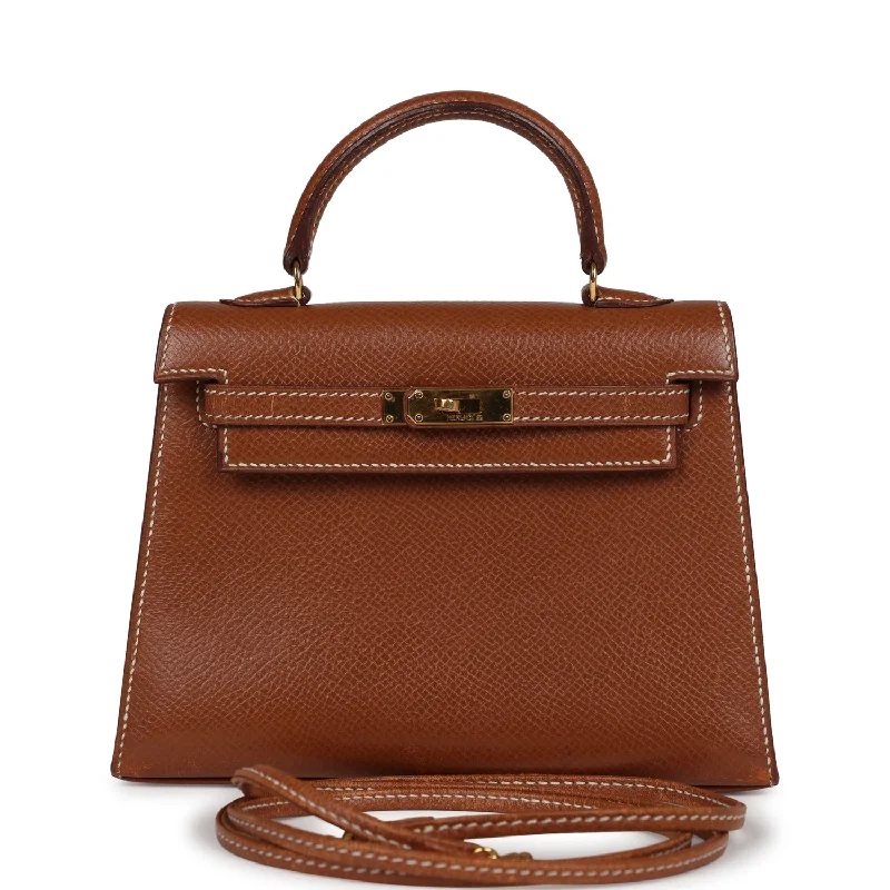 Hermes bags for fashion elites -Vintage Hermes Micro Kelly Sellier 15 Gold Courchevel Gold Hardware