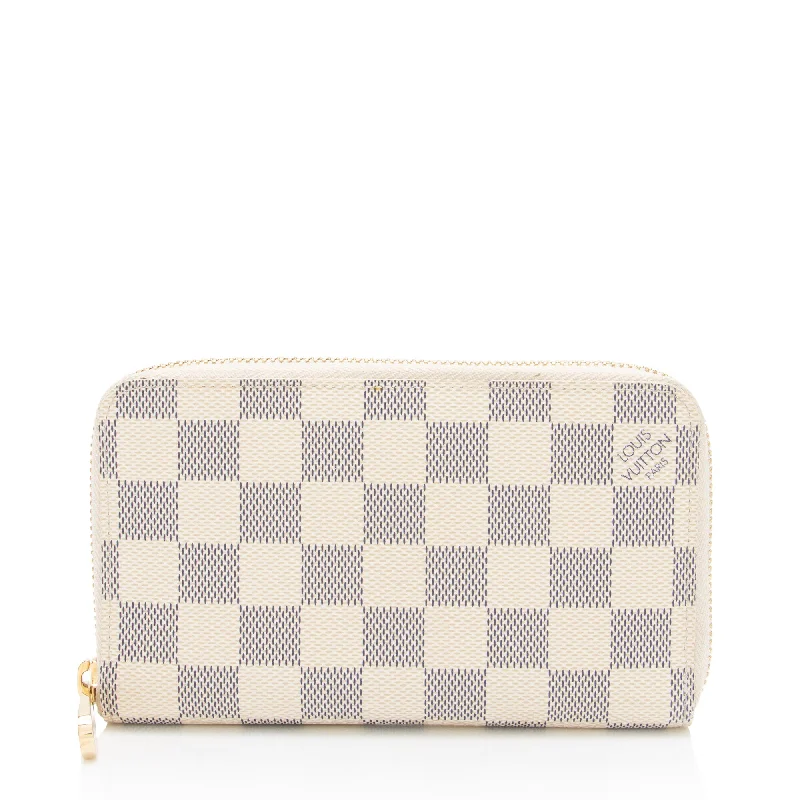 Louis Vuitton leather handbags with embossed finishes -Louis Vuitton Damier Azur Compact Zippy Wallet (SHF-NvoHUV)