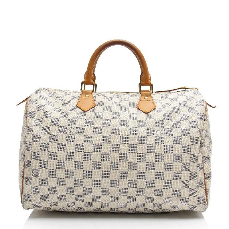 Louis Vuitton leather bags with intricate details -Louis Vuitton Damier Azur Speedy 35 Satchel (SHF-LBu6mk)