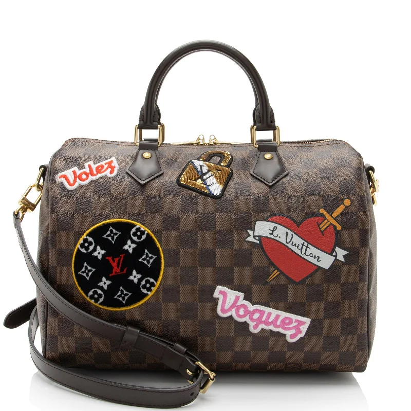 Louis Vuitton designer bags for fashion-forward buyers -Louis Vuitton Limited Edition Damier Ebene Patches Speedy Bandouliere 30 Satchel (SHF-d85oKm)