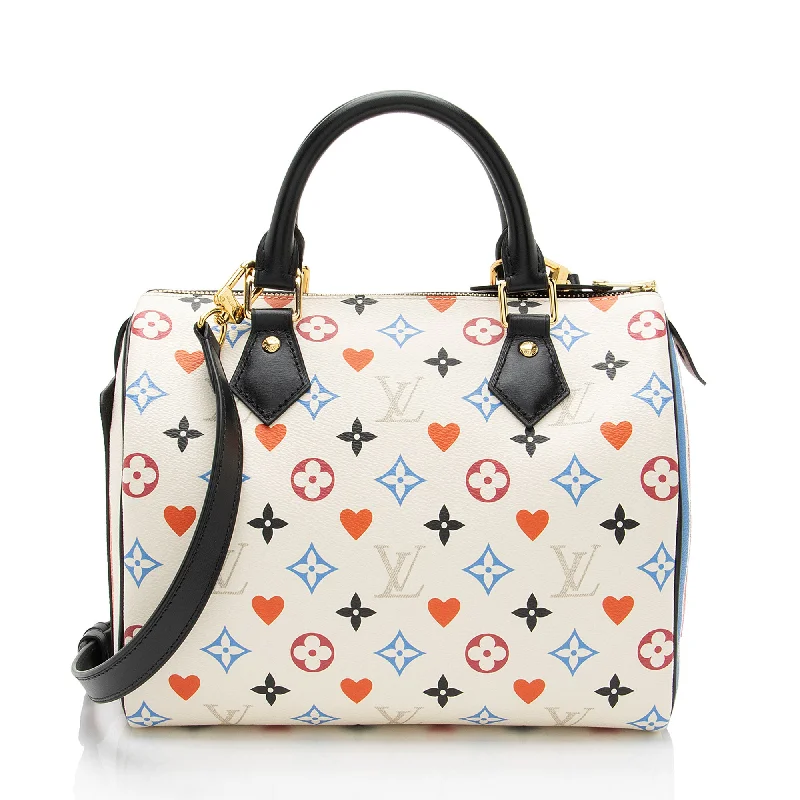 Louis Vuitton bags with luxurious materials -Louis Vuitton Limited Edition Monogram Canvas Game On Speedy Bandouliere 25 Satchel (SHF-tdT0H4)