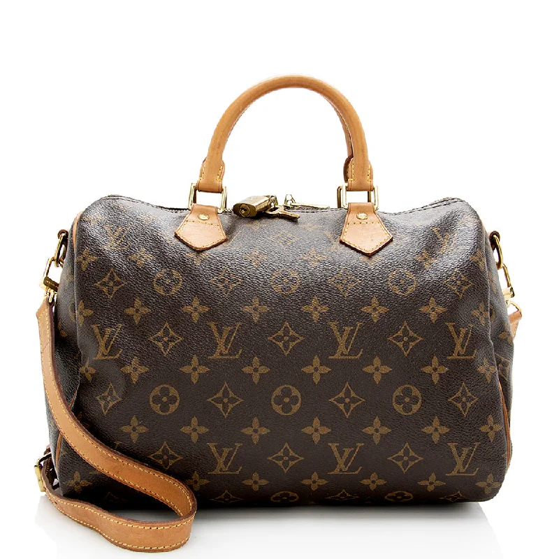 Louis Vuitton leather handbags with gold-tone hardware -Louis Vuitton Monogram Canvas Speedy Bandouliere 30 Satchel (SHF-17837)