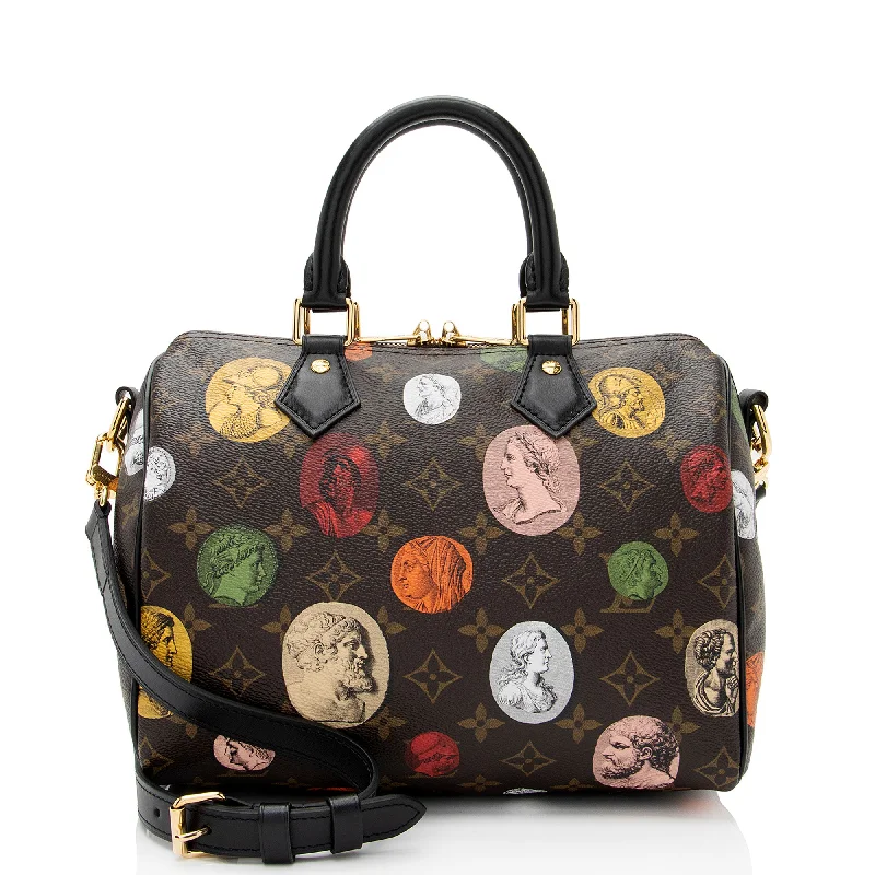 Louis Vuitton bags with stylish chain straps -Louis Vuitton x Fornasetti Monogram Cameo Canvas Speedy Bandouliere 25 Satchel (SHF-GXLt9L)