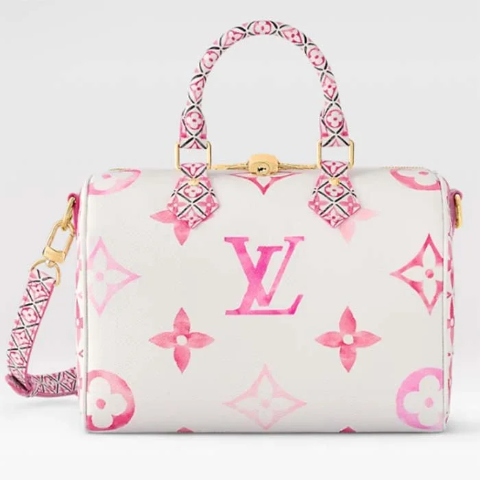 Louis Vuitton handbags for high-end fashionistas -Louis Vuitton Women LV Speedy Bandoulière 25 Pink Monogram Coated Canvas Double Zip Padlock