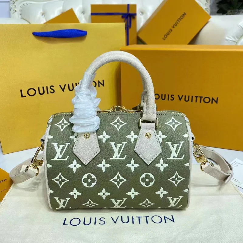 Louis Vuitton bags with rich leather textures -Louis Vuitton Women Speedy Bandouliere 20 Bag Printed Embossed Grained Cowhide Leather